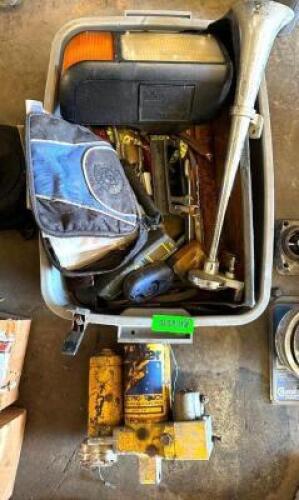 TOTE WITH ASSORTED AUTO PARTS