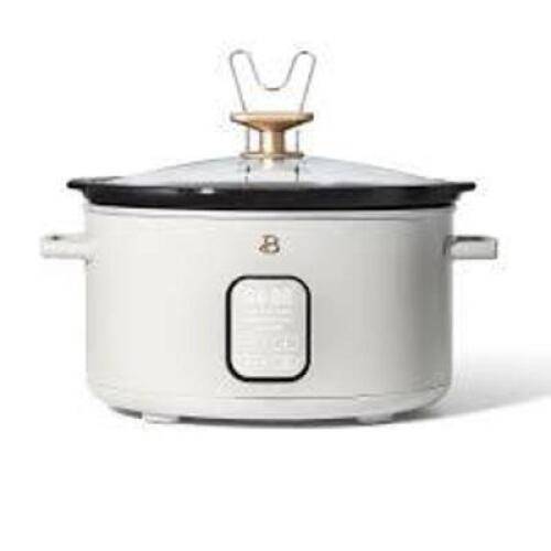 DESCRIPTION: (1) PROGRAMMABLE SLOW COOKER BRAND/MODEL: BEAUTIFUL KITCHENWARE INFORMATION: WHITE WITH GOLD SIZE: 6 QT RETAIL$: $89.99 EA QTY: 1