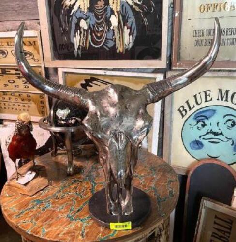 27" X 26" LONGHORN HEAD WITH MARBLE STAND, METAL
