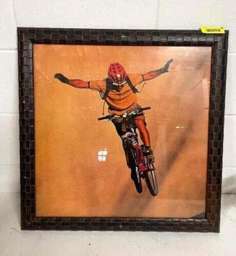 24" X 24" FRAMED BIKER PICTURE