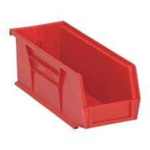 DESCRIPTION: (4) STACKING STORAGE BINBRAND/MODEL: QUANTUM STORAGE #QUS230RDINFORMATION: REDSIZE: 5" X 5 1/2" X 10 7/8"RETAIL$: $89.94 TOTALQTY: 4