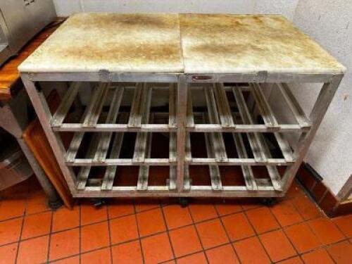 DESCRIPTION 48" X 24" CAN RACK CART W/ CUTTING BOARD TOP SIZE 48" X 24" LOCATION KITCHEN QTY 1