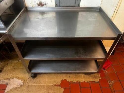 DESCRIPTION 50" THREE TIER STAINLESS COUNTER W/ 1" SIDE AND BACK SPLASH SIZE 50" LOCATION KITCHEN QTY 1
