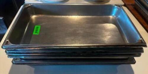 DESCRIPTION (6) FULL SIZE STAINLESS INSERTS. NO LIDS SIZE 2" DEEP THIS LOT IS: SOLD BY THE PIECE LOCATION ROOM 1 QTY 6