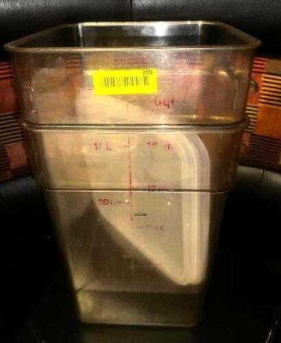 DESCRIPTION (2) 22 QT PLASTIC CONTAINER SW/ LIDS SIZE 22 QT THIS LOT IS: SOLD BY THE PIECE LOCATION ROOM 1 QTY 2