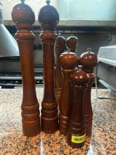 DESCRIPTION (5) ASSORTED WOODEN PEPPER MILLS THIS LOT IS: SOLD BY THE PIECE LOCATION KITCHEN QTY 5