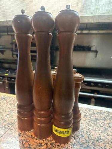 DESCRIPTION (5) ASSORTED WOODEN PEPPER MILLS THIS LOT IS: SOLD BY THE PIECE LOCATION KITCHEN QTY 5