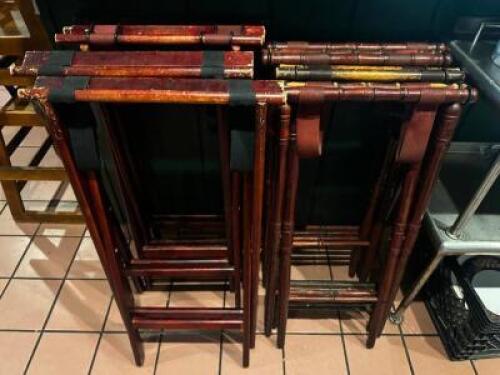 DESCRIPTION (8) WOODEN TRAY STANDS THIS LOT IS: SOLD BY THE PIECE LOCATION KITCHEN QTY 9
