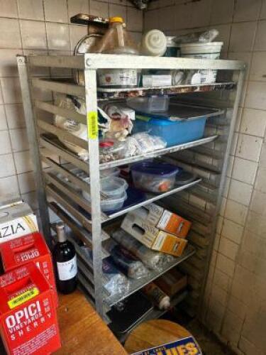 DESCRIPTION TRAY RACK AND CONTENTS - ASSORTED SMALL WARES. THIS LOT IS: ONE MONEY LOCATION KITCHEN QTY 1