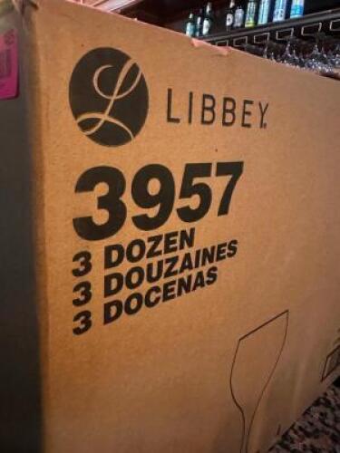DESCRIPTION (36) LIBBY TEARDROP WINE GLASSES BRAND / MODEL: LIBBEY 3957 THIS LOT IS: SOLD BY THE PIECE LOCATION BAR QTY 36