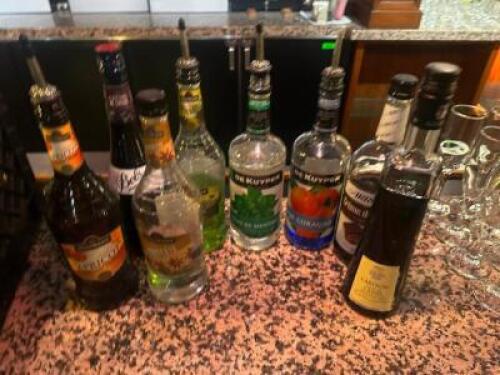 DESCRIPTION MILK CRATE AND CONTENTS - ASSORTED PARTIAL BOTTLES OF ALCOHOL. ADDITIONAL INFORMATION SEE PICTURE FOR ITEMS IN LOT. LOCATION BAR QTY 1