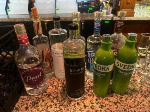 DESCRIPTION MILK CRATE AND CONTENTS - ASSORTED PARTIAL BOTTLES OF ALCOHOL. ADDITIONAL INFORMATION SEE PICTURE FOR ITEMS IN LOT. LOCATION BAR QTY 1