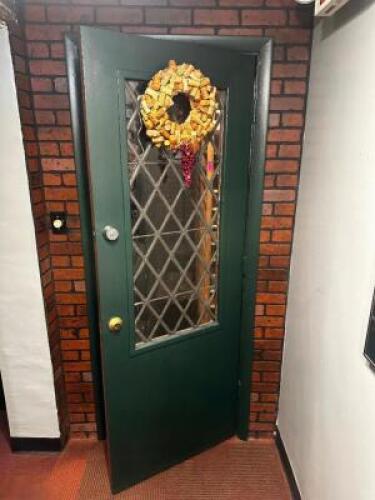 DESCRIPTION 36" X 80" WOODEN DOOR WITH CENTER GLASS INSERT. LOCATION BATHROOM QTY 1
