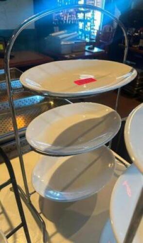 DESCRIPTION THREE TIER PLATTER STAND WITH (3) PLATES. THIS LOT IS: ONE MONEY LOCATION ROOM 1 QTY 1