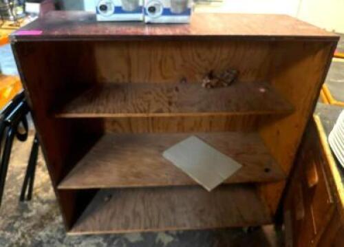 DESCRIPTION 48" X 18" ROLL ABOUT WOODEN PLATE CART. LOCATION BASEMENT 1 QTY 1