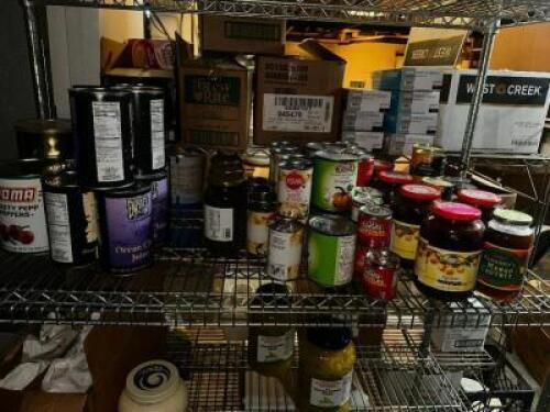 DESCRIPTION CONTENTS OF (2) SHELVES - ASSORTED FOOD PRODUCT. THIS LOT IS: ONE MONEY LOCATION BASEMENT 1 QTY 1