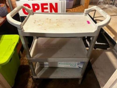 DESCRIPTION THREE TIER TAN PLASTIC UTILITY CART LOCATION BASEMENT 1 QTY 1