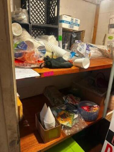 DESCRIPTION CONTENTS OF SHELF - ASSORTED PARTY AND TO GO PAPER PRODUCTS. THIS LOT IS: ONE MONEY LOCATION BASEMENT 1 QTY 1