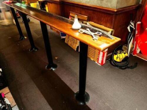 DESCRIPTION 12' X 9" WOODEN BAR RAIL W/ (4) 42" BASE. LOCATION BAR QTY 1