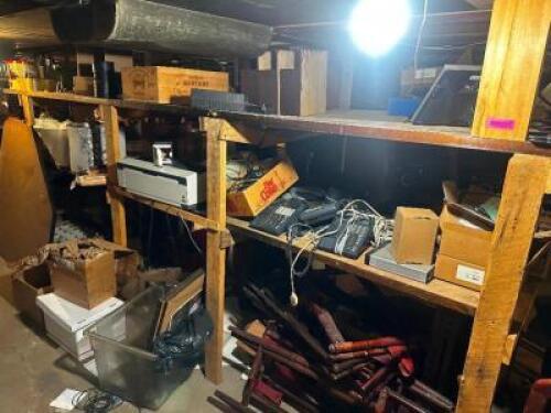 DESCRIPTION CONTENTS OF (3) WOODEN SHELVES - ASSORTED SMALL WARES AND MISC. LOCATION BASEMENT 3 QTY 1