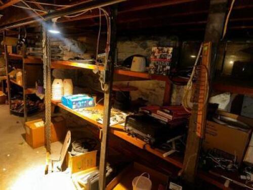 DESCRIPTION CONTENTS OF (3) WOODEN SHELVES - ASSORTED SMALL WARES AND MISC. LOCATION BASEMENT 3 QTY 1