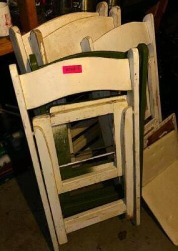 DESCRIPTION (5) ASSORTED WOODEN FOLDING BANQUET CHAIRS THIS LOT IS: SOLD BY THE PIECE LOCATION BASEMENT 2 QTY 5