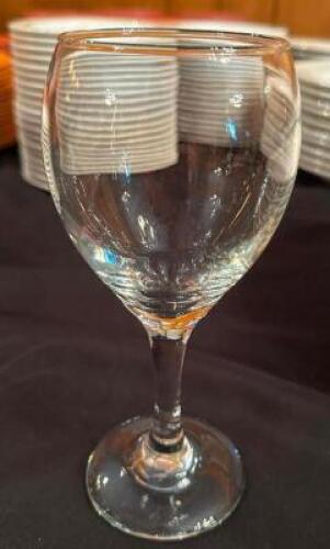 DESCRIPTION (25) WATER GOBLETS. ADDITIONAL INFORMATION W/ GLASS RACK THIS LOT IS: SOLD BY THE PIECE LOCATION ROOM 3 QTY 25