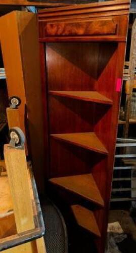 DESCRIPTION (2) CORNER UNIT WOODEN WALL SHELVES. THIS LOT IS: SOLD BY THE PIECE LOCATION STORAGE SHED QTY 1