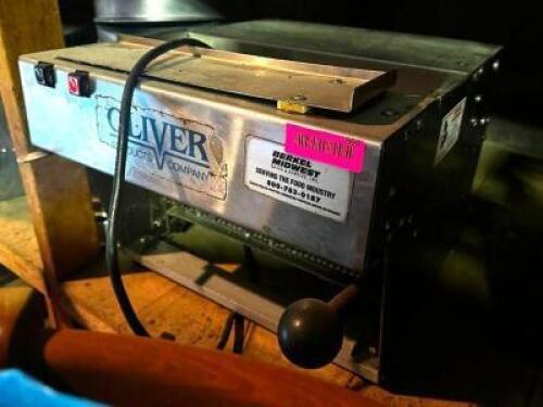 DESCRIPTION OLIVER BREAD SLICER. ADDITIONAL INFORMATION UNTESTED LOCATION STORAGE SHED QTY 1