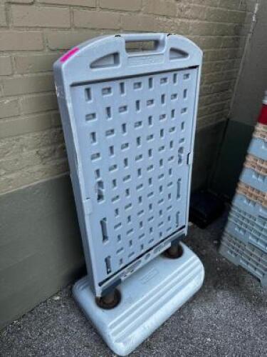 DESCRIPTION PLASTIC SIDE WALK SANDWICH BOARD. LOCATION STORAGE SHED QTY 1