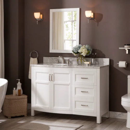 MORAVIA 48" UNDERMOUNT SINGLE SINK BATHROOM VANITY WITH NATURAL CARRARA MARBLE TOP