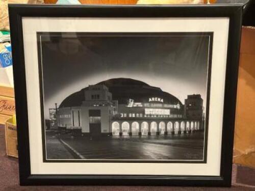DESCRIPTION: FRAMED PHOTO OF ST. LOUIS ARENA SIZE: 26" X 23" LOCATION: ROOM 3 THIS LOT IS: ONE MONEY QTY: 1