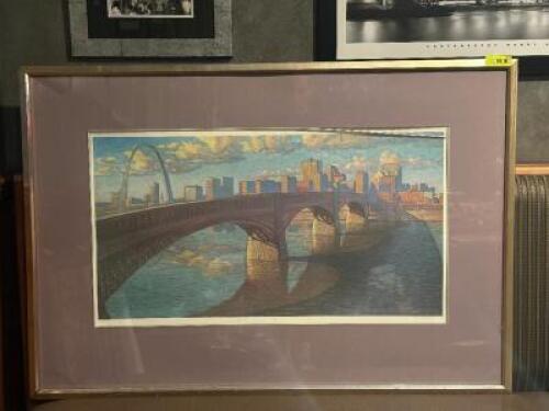 DESCRIPTION: ST. LOUIS SKYLINE FRAMED PRINT ADDITIONAL INFORMATION: SIGNED PRINT. 9/50 SIZE: 36" X 51" LOCATION: ROOM 3 THIS LOT IS: ONE MONEY QTY: 1