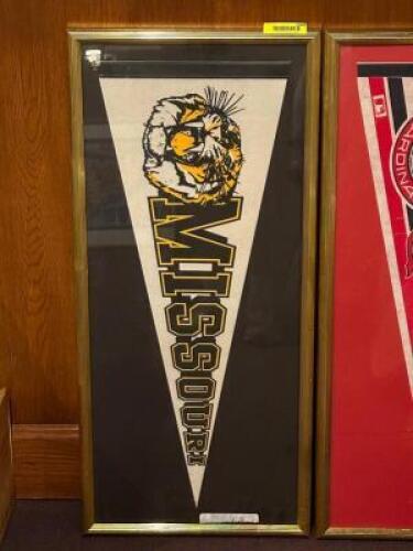 DESCRIPTION: MISSOURI TIGERS FRAMED PENNANT SIZE: 16" X 34" LOCATION: ROOM 3 THIS LOT IS: ONE MONEY QTY: 1