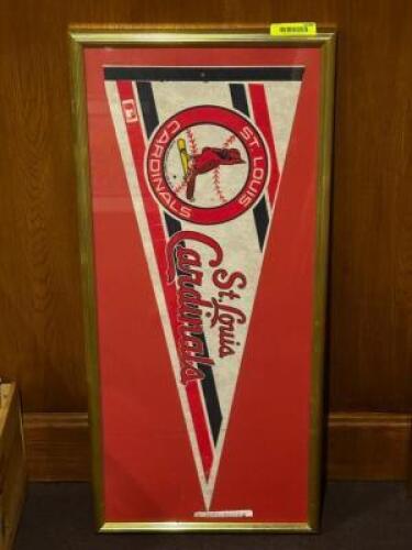 DESCRIPTION: ST. LOUIS CARDINALS FRAMED PENNANT SIZE: 16" X 34" LOCATION: ROOM 3 THIS LOT IS: ONE MONEY QTY: 1