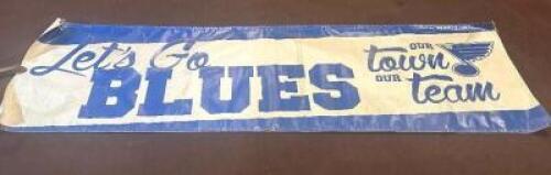 DESCRIPTION: BLUES BANNER SIZE: 3' X 10' LOCATION: ROOM 3 THIS LOT IS: ONE MONEY QTY: 1