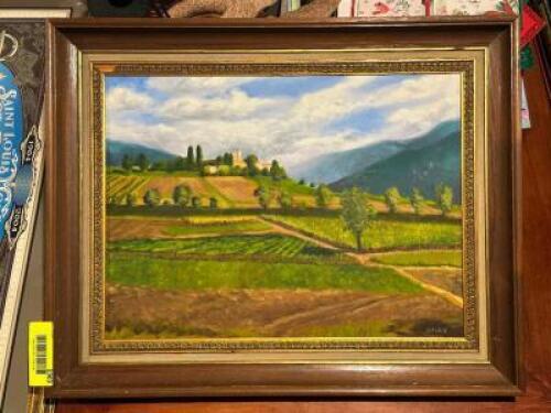 DESCRIPTION: "FIELDS AT MADONNA" 05' PAINT ON CANVAS SIZE: 12" X 16" LOCATION: ROOM 3 THIS LOT IS: ONE MONEY QTY: 1