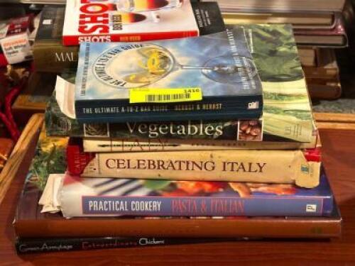 DESCRIPTION: (10) - ASSORTED BOOKS ADDITIONAL INFORMATION: COOK BOOKS, HISTORY BOOKS, FICTION. ETC. LOCATION: ROOM 3 THIS LOT IS: ONE MONEY QTY: 1