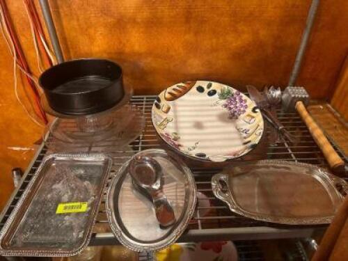 DESCRIPTION: ASSORTED SERVING DISHES / CONTENTS OF TOP SHELF LOCATION: BANQUET ROOM THIS LOT IS: ONE MONEY QTY: 1