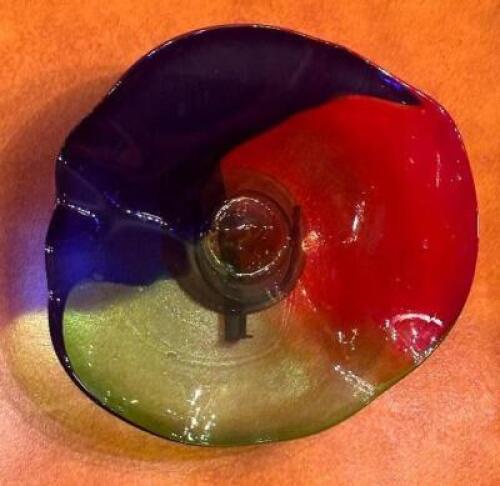 DESCRIPTION: DECORATIVE BLOWN GLASS BOWLS WITH WALL MOUNT SIZE: APPROX. 22" LOCATION: BANQUET ROOM THIS LOT IS: ONE MONEY QTY: 1