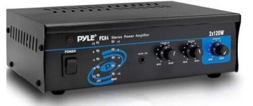 DESCRIPTION: (1) COMPACT HOME AUDIO AMPLIFIER BRAND/MODEL: PYLE PCA4 SIZE: 2X120 WATT RETAIL$: $155.99 QTY: 1