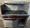 SOUTHBEND EIGHT BURNER RANGE W/ LOWER CONVECTION OVEN.