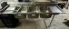 100" THREE WELL STAINLESS POT SINK W/ LEFT AND RIGHT DRY BOARDS.