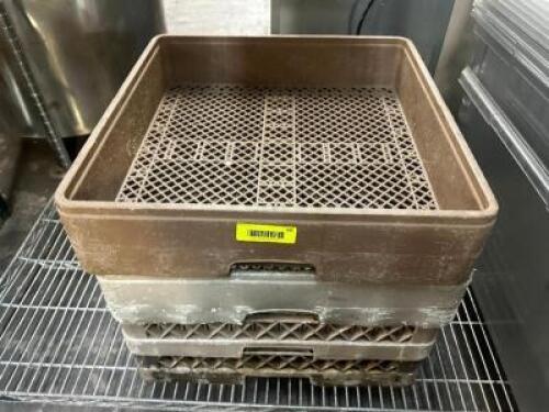 (3) ASSORTED PLASTIC GLASS RACKS.