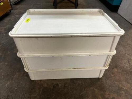 (2) WHITE PLASTIC DOUGH BOXES W/ LIDS.