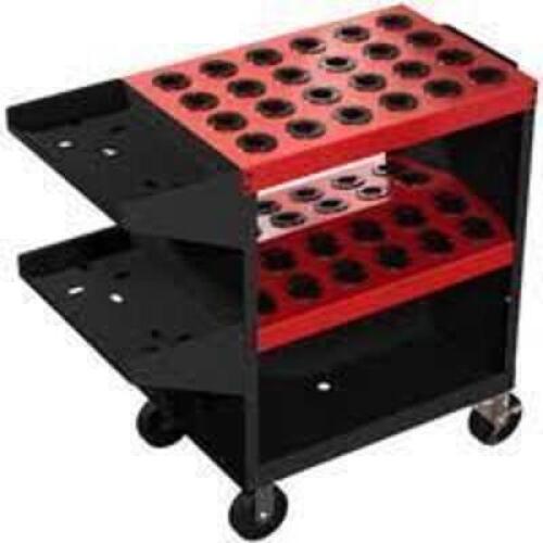 DESCRIPTION: (1) TOOL CART TRANSPORT BRAND/MODEL: CNC INFORMATION: RED AND BLACK SIZE: 2 STORAGE TRAYS RETAIL$: $529.99 EA QTY: 1