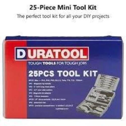 DESCRIPTION: (1) 34 PC BASIC MAINTENANCE TOOL KIT BRAND/MODEL: DURATOOL #22-16338 RETAIL$: $16.97 EA QTY: 1