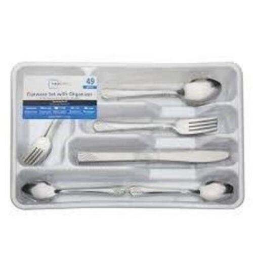 DESCRIPTION: (1) FLATWARE SET WITH TRAY ORGANIZER BRAND/MODEL: MAINSTAYS SIZE: 49 PC RETAIL$: $15.87 EA QTY: 1