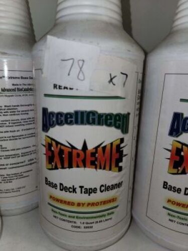 DESCRIPTION: (12) BASE DECK TAPE CLEANER BRAND/MODEL: ACCELLGREEN EXTREME SIZE: 1 QT RETAIL$: $8.00 EA QTY: 12