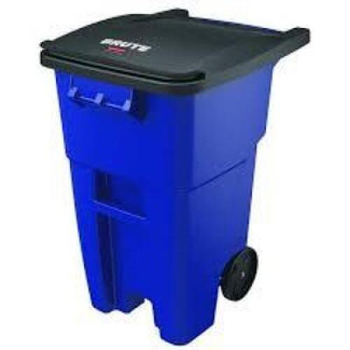 DESCRIPTION: (1) ROLLOUT TRASH CAN CONTAINER BRAND/MODEL: BRUTE RUBBERMAID #FG9W2700BLUE INFORMATION: BLUE, WITH LID SIZE: 50 GAL RETAIL$: $150.00 EA